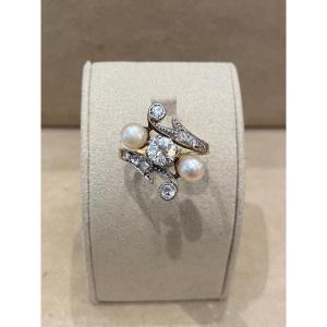 Antique Ring Toi & Moi Diamonds And Probably Fine Pearls