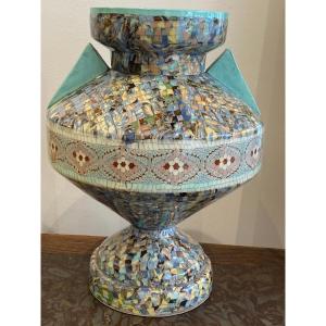 Jean Gerbino (1876-1966), Large Turquoise Spinning Top Vase