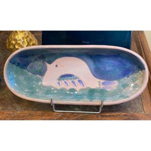 Robert & Jean Cloutier, Oblong Dish With Blue Bird
