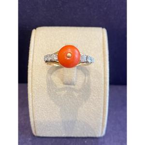 Antique Diamond & Coral Pearl Ring