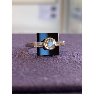 Art Deco Style Ring, Diamonds & Onyx