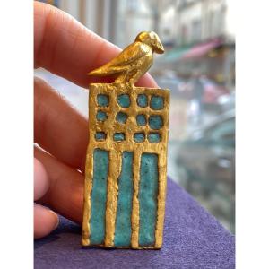Line Vautrin (1913-1997), "ramses" Brooch In Enamelled Bronze