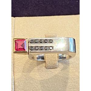 Janine Renard (1947), Modernist Two Gold & Black Diamond Ring