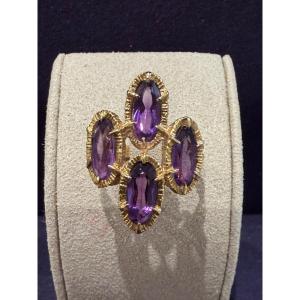 Seventies Gold Texture & Amethyst Ring