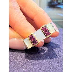 Modernist Mother-of-pearl Ring With & Pink Sapphire