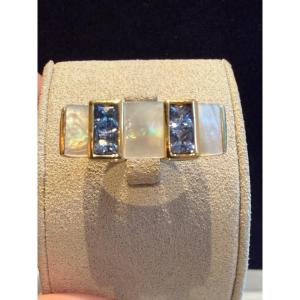 Modernist Mother-of-pearl & Sapphire Ring 
