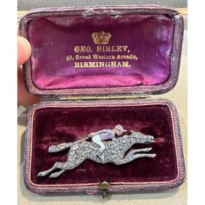 Antique Victorian Brooch Depicting A Jockey On His Thoroughbred