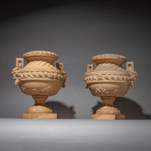 Pair Of Terracotta Amphorae By Gossin, France, 19th Century