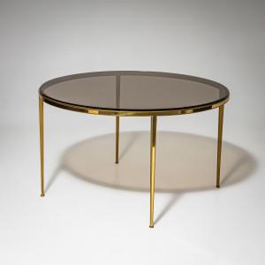 Round Coffee Table In Brass And Smoked Glass, Probably Italy, Late 20th Century
