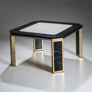 Hollywood Regency Marble And Brass Coffee Table, Probably Italy, 1970s