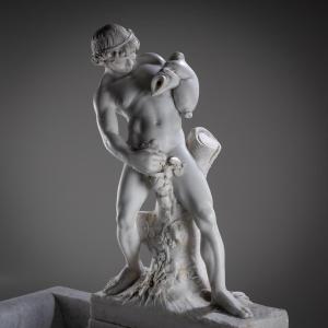 Marble Wall Fountain With Satyr, 19th Century