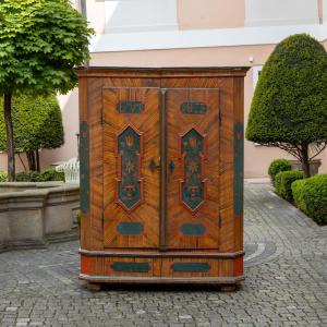 Hand-painted Folk Art Cabinet, Southern Germany, Dated 1877 And Monogrammed Emm
