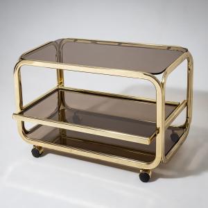 Vintage Bar Trolleys In Brass And Smoked Glass, 1980s