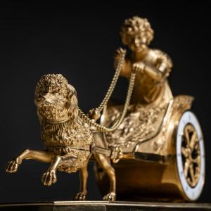 Empire Mantel Clock With Putto In Chariot, Signed Thiery In Paris, Early 19th Century