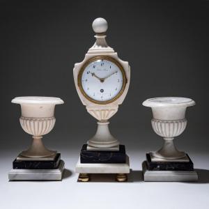 Marble Mantel Clock With Matching Vases, Circa 1830