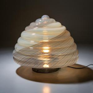 Table Lamp With Striped Lampshade, Attributed To Leucos, Italy, Mid-20th Century