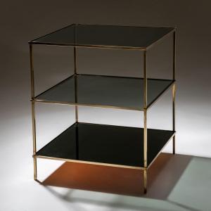 Glass And Brass Side Table, Mid-20th Century