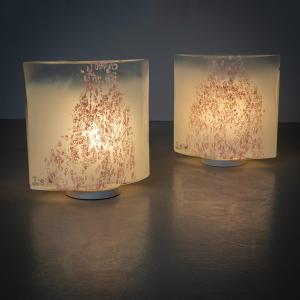 White Murano Table Lamps With Red Decoration By Leucos, Italy, 1970s