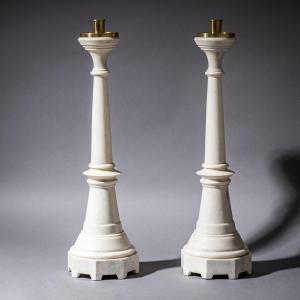 Pair Of Marble Candlesticks, Late 19th Century