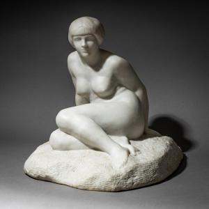 Art Deco Sculpture Depicting A Seated Woman, Signed Chauvet, France, 1920s