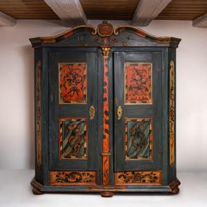 Hand-painted Folk Wardrobe, Southern Germany, Dated 1860