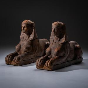 Pair Of Terracotta Sphinxes, 20th Century