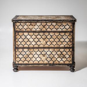 Painted Chest Of Drawers With Tiled Decoration, 19th Century