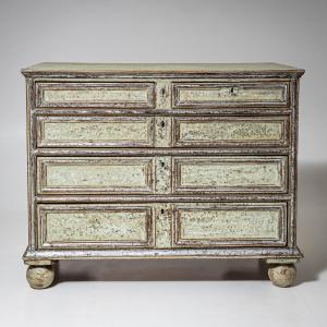 A Light Green Patinated Chest Of Drawers With Silver Accents, Late 18th Century