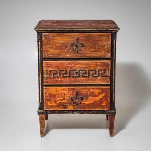 Hand-painted Red Biedermeier Chest Of Drawers, First Half Of The 19th Century