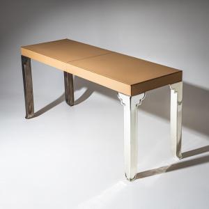 Leather And Stainless Steel Coffee Table, Probably From Italy, 2000s
