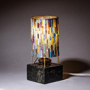 Small Table Lamp With Glass Shade, Mid-20th Century
