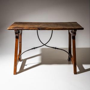 Rustic Table With Iron Base, Probably Spain, 19th Century