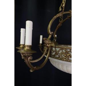 Chandelier Composed Of An Alabaster Cup, Late 19th Century