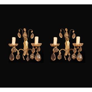 Pair Of Brass Wall Sconces, 20th Century