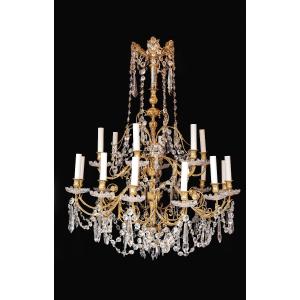 Gilt Brass Chandelier With Crystal Drops, 19th/20th Century