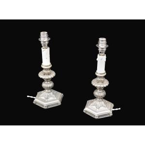 Pair Of Brass Lamps, 19th Century