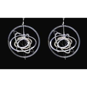 Pair Of Chrome Ring Pendant Lights, 20th Century