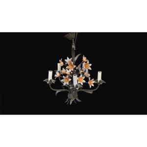 Painted Metal Floral Chandelier, 20th Century