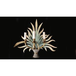 Wall Sconce With A Foliage Motif In Painted Metal, Baguès, 20th Century