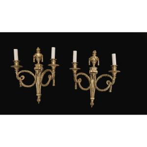 Pair Of Bronze Wall Sconces, 19th Century