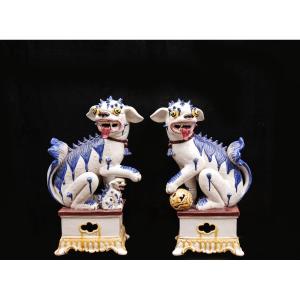 Pair Of Large Ceramic Foo Dogs, 20th Century