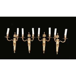 Four Brass Sconces, 19th Century