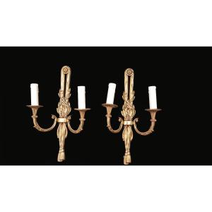 Pair Of Bronze Sconces With Floral Motifs, XXth