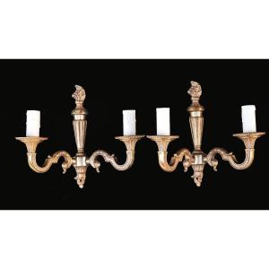 Pair Of Bronze Sconces, 19th Century