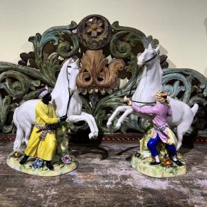 Porcelain Subjects Depicting Ottomans Holding Horses 