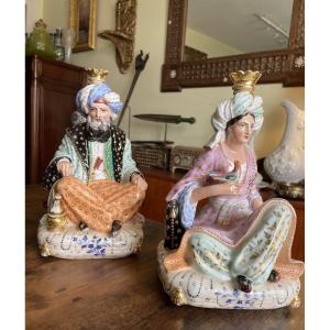Sultan And Sultana In Porcelain 19eme Siècle