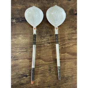 Pair Of Ottoman Spoons In Sea Ivory And Silver 19th Century