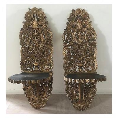 Pair Of Ottoman Carved Wood Shelves