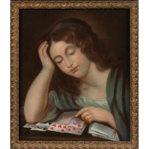 Pastel Girl With Playing Cards