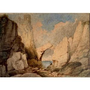 Figure On A Rocky Seashore - 19th Century School 